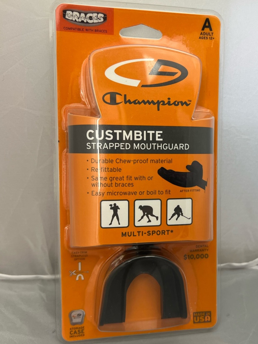 Unisex Adult Champion Custmbite Strapped‎ Mouthguard ages 12+